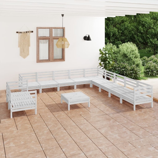 Set Divani da Giardino 12 pz in Legno Massello di Pino Bianco