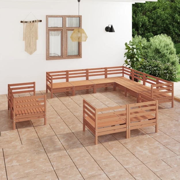 Set Divani da Giardino 11 pz in Legno Massello di Pino Miele