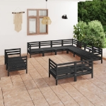 Set Divani da Giardino 11 pz in Legno Massello di Pino Nero