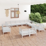 Set Divani da Giardino 13 pz Bianco in Legno Massello di Pino