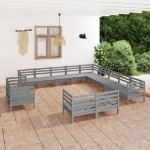 Set Divani da Giardino 13 pz in Legno Massello di Pino Grigio