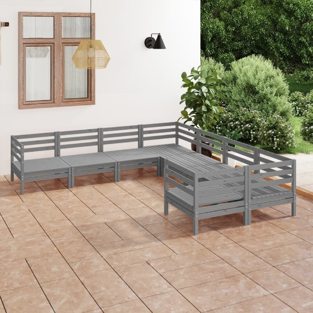 Set Divani da Giardino 8 pz in Legno Massello di Pino Grigio