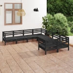 Set Divani da Giardino 8 pz Nero in Legno Massello di Pino