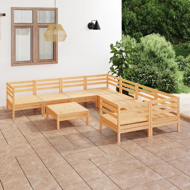 Set Divani da Giardino 9 pz in Legno Massello di Pino