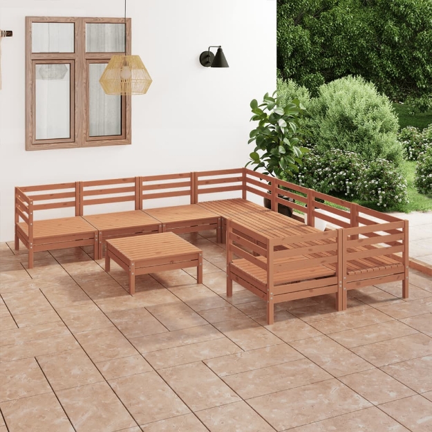 Set Divani da Giardino 9 pz Miele in Legno Massello di Pino