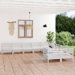 Set Divani da Giardino 10 pz Bianco in Legno Massello di Pino