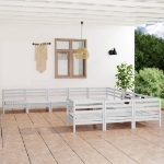 Set Divani da Giardino 11 pz Bianco in Legno Massello di Pino