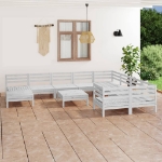 Set Divani da Giardino 11 pz Bianco in Legno Massello di Pino