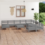 Set Divani da Giardino 11 pz Grigio in Legno Massello di Pino