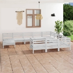 Set Divani da Giardino 11 pz Bianco in Legno Massello di Pino