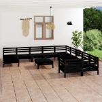 Set Divani da Giardino 12 pz Nero in Legno Massello di Pino