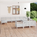 Set Divani da Giardino 12 pz Bianco in Legno Massello di Pino