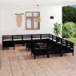 Set Divani da Giardino 13 pz Nero in Legno Massello di Pino