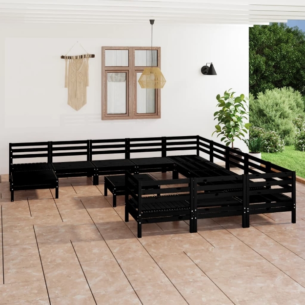 Set Divani da Giardino 13 pz Nero in Legno Massello di Pino