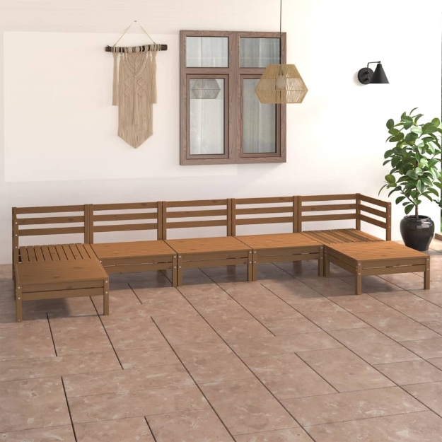 Set Divani da Giardino 7 pz Miele in Legno Massello di Pino