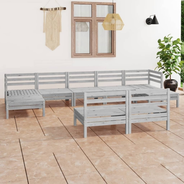 Set Divani da Giardino 9 pz Bianco in Legno Massello di Pino