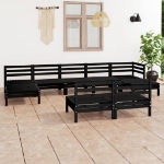 Set Divani da Giardino 9 pz Nero in Legno Massello di Pino