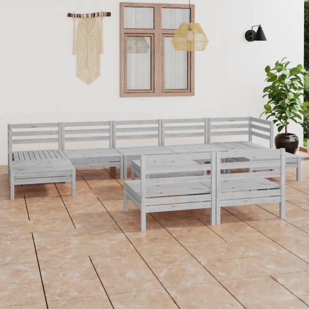 Set Divani da Giardino 10 pz Bianco in Legno Massello di Pino