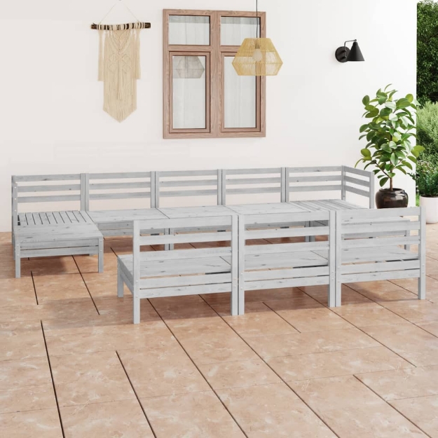 Set Divani da Giardino 10 pz Bianco in Legno Massello di Pino