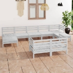 Set Divani da Giardino 9 pz Bianco in Legno Massello di Pino