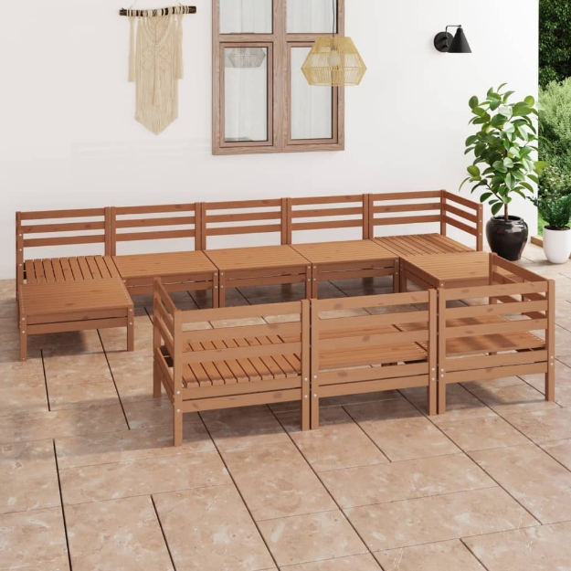 Set Divani da Giardino 10 pz Miele in Legno Massello di Pino