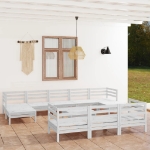 Set Divani da Giardino 11 pz Bianco in Legno Massello di Pino