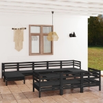 Set Divani da Giardino 11 pz Nero in Legno Massello di Pino