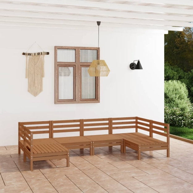 Set Divani da Giardino 6 pz Miele in Legno Massello di Pino