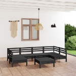 Set Divani da Giardino 7 pz Nero in Legno Massello di Pino