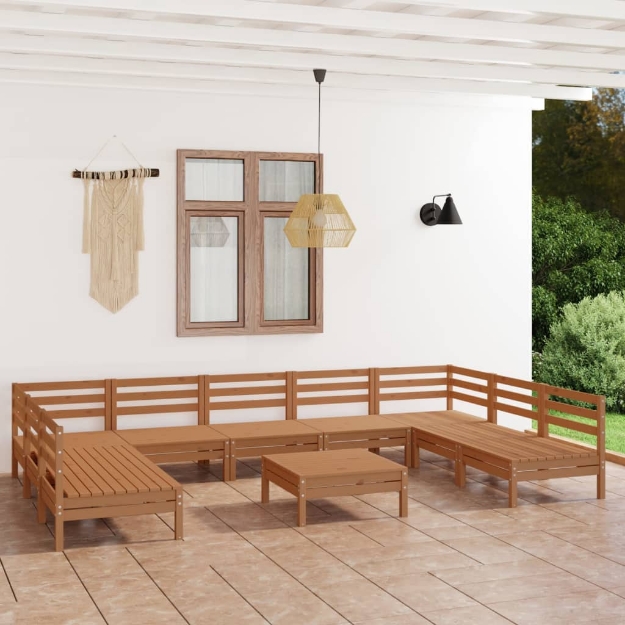 Set Divani da Giardino 10 pz Miele in Legno Massello di Pino