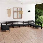 Set Divani da Giardino 10 pz Nero in Legno Massello di Pino