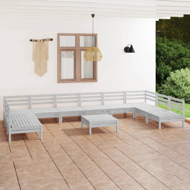 Set Divani da Giardino 11 pz Bianco in Legno Massello di Pino