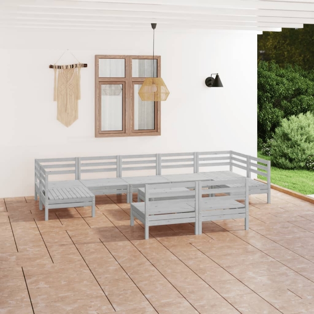 Set Divani da Giardino 10 pz Bianco in Legno Massello di Pino