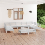 Set Divani da Giardino 11 pz Bianco in Legno Massello di Pino