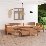 Set Divani da Giardino 12 pz Miele in Legno Massello di Pino