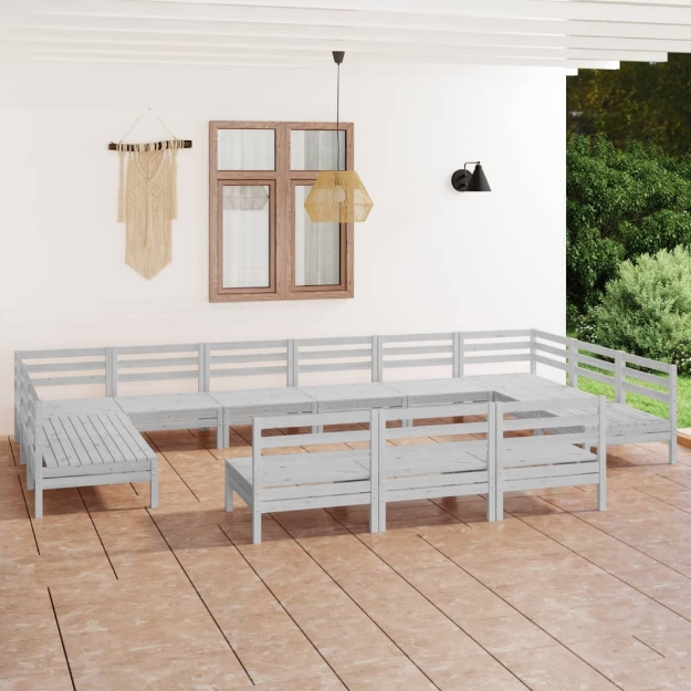 Set Divani da Giardino 13 pz Bianco in Legno Massello di Pino