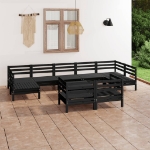 Set Divani da Giardino 10 pz Nero in Legno Massello di Pino