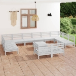 Set Divani da Giardino 13 pz Bianco in Legno Massello di Pino