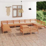 Set Divani da Giardino 13 pz Miele in Legno Massello di Pino