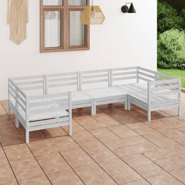 Set Divani da Giardino 6 pz Bianco in Legno Massello di Pino