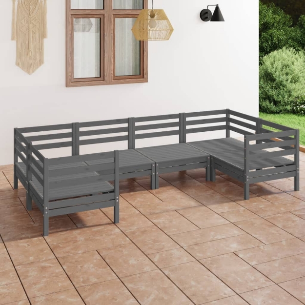 Set Divani da Giardino 6 pz Grigio in Legno Massello di Pino