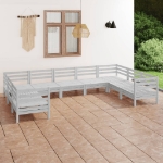 Set Divani da Giardino 9 pz Bianco in Legno Massello di Pino