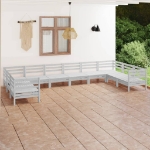 Set Divani da Giardino 10 pz Bianco in Legno Massello di Pino