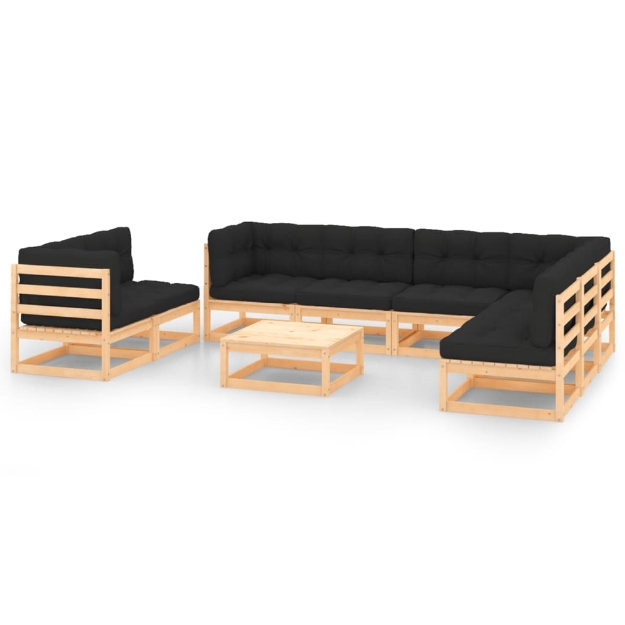 Set Divani da Giardino 9 pz con Cuscini Legno Massello di Pino