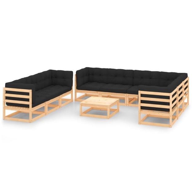 Set Divani da Giardino 10 pz con Cuscini Legno Massello di Pino