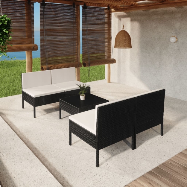 Set Divani da Giardino 5 pz con Cuscini in Polyrattan Nero