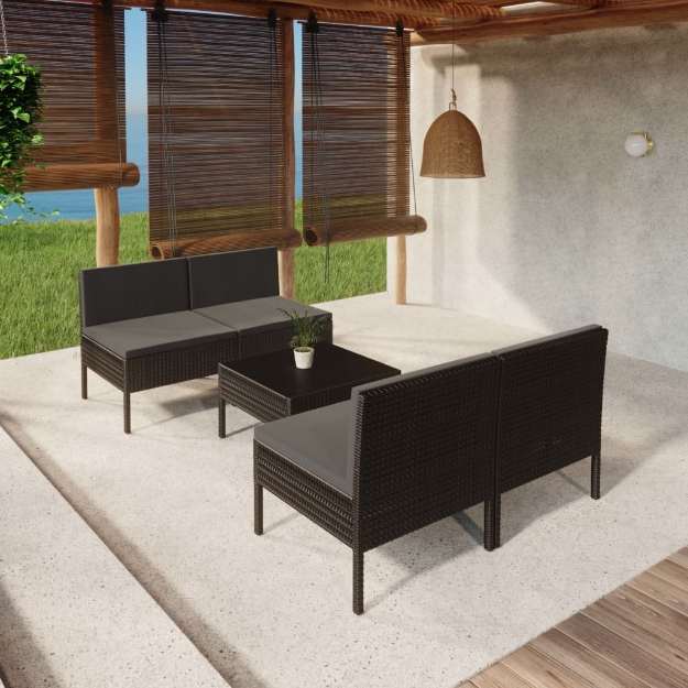 Set Divani da Giardino 5 pz con Cuscini in Polyrattan Nero