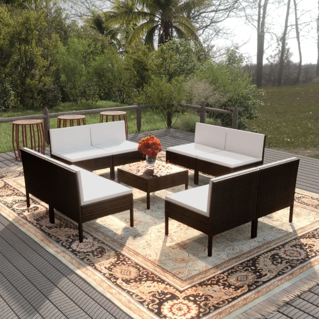 Set Divani da Giardino 9 pz con Cuscini in Polyrattan Nero