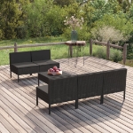 Set Divani da Giardino 6 pz con Cuscini in Polyrattan Nero