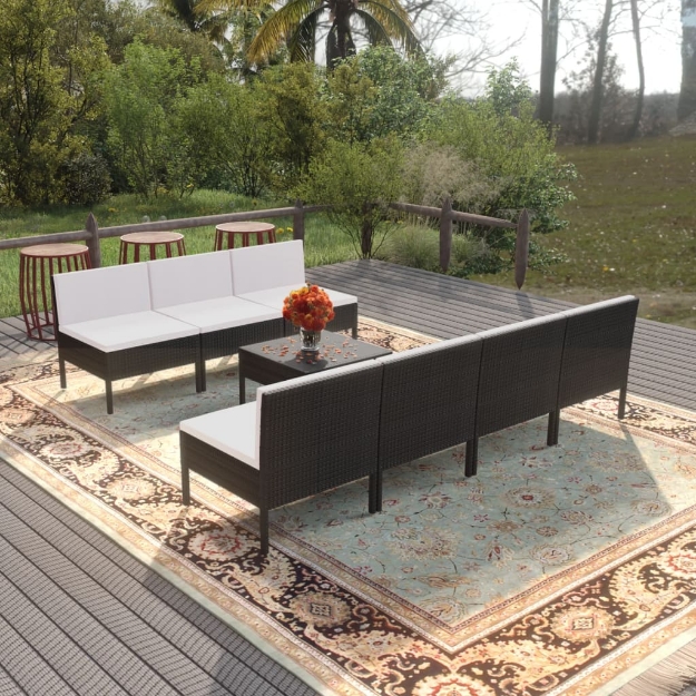 Set Divani da Giardino 8 pz con Cuscini in Polyrattan Nero